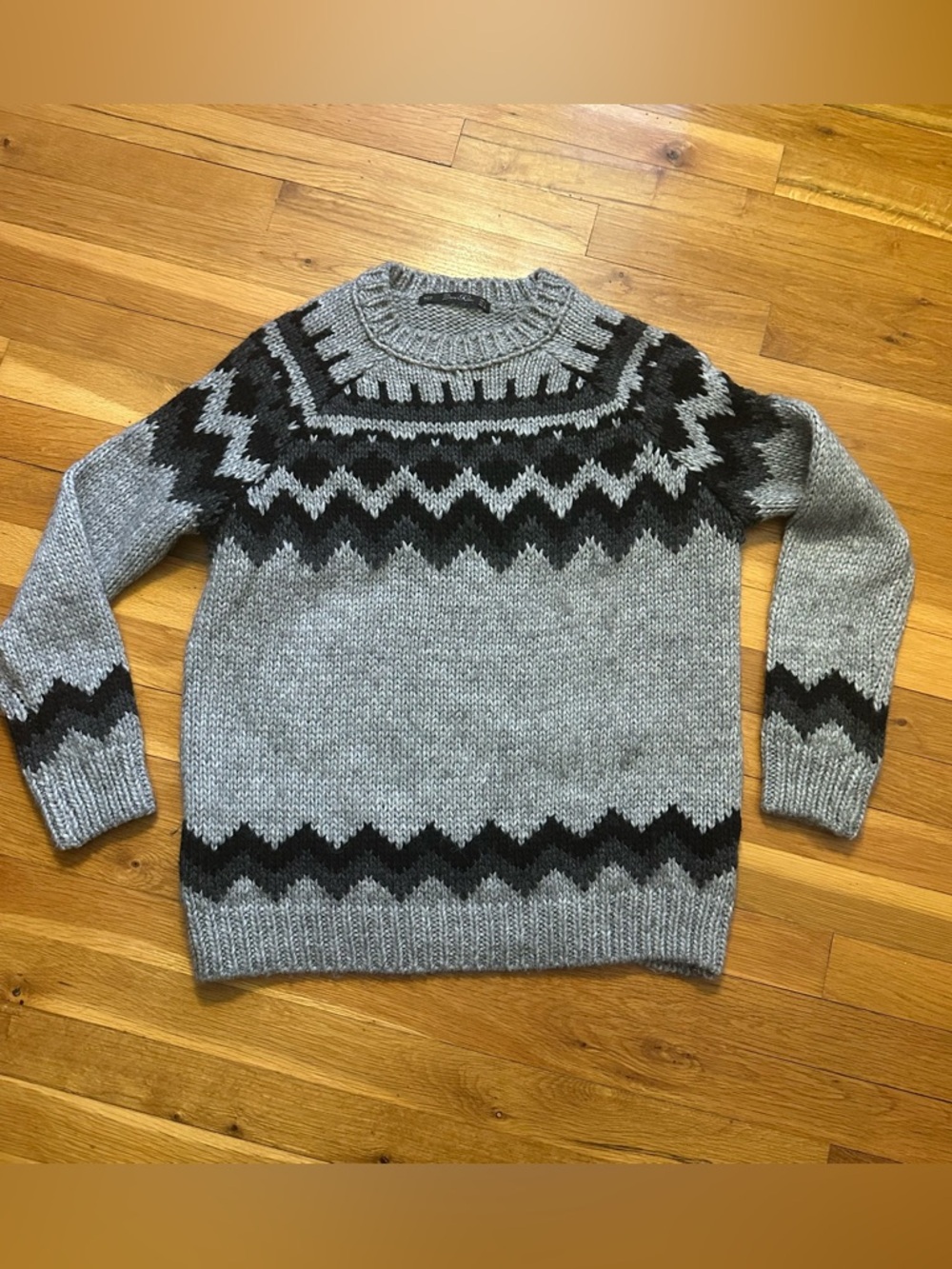 Zara‎ Gray and Black Nordic Crewneck Sweater
